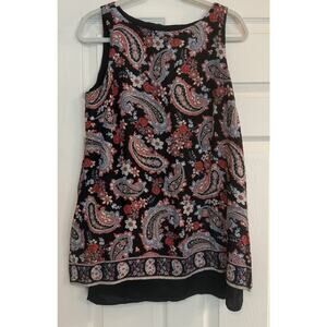 J. Jill Layered Tank Top Sz MED PET‎ Black Paisley Split Back Lined Tunic Flowy